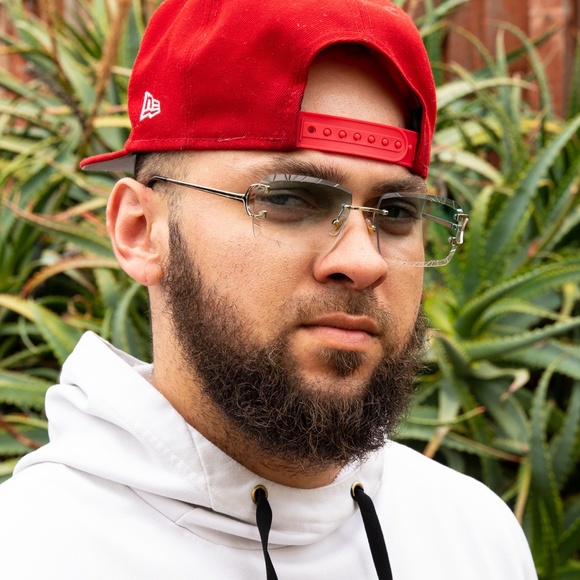 Gem Cut Turquoise Tint Gold Frame Hip Hop Rimless Luxury Rectangle Sunglasses - Picture 5 of 5